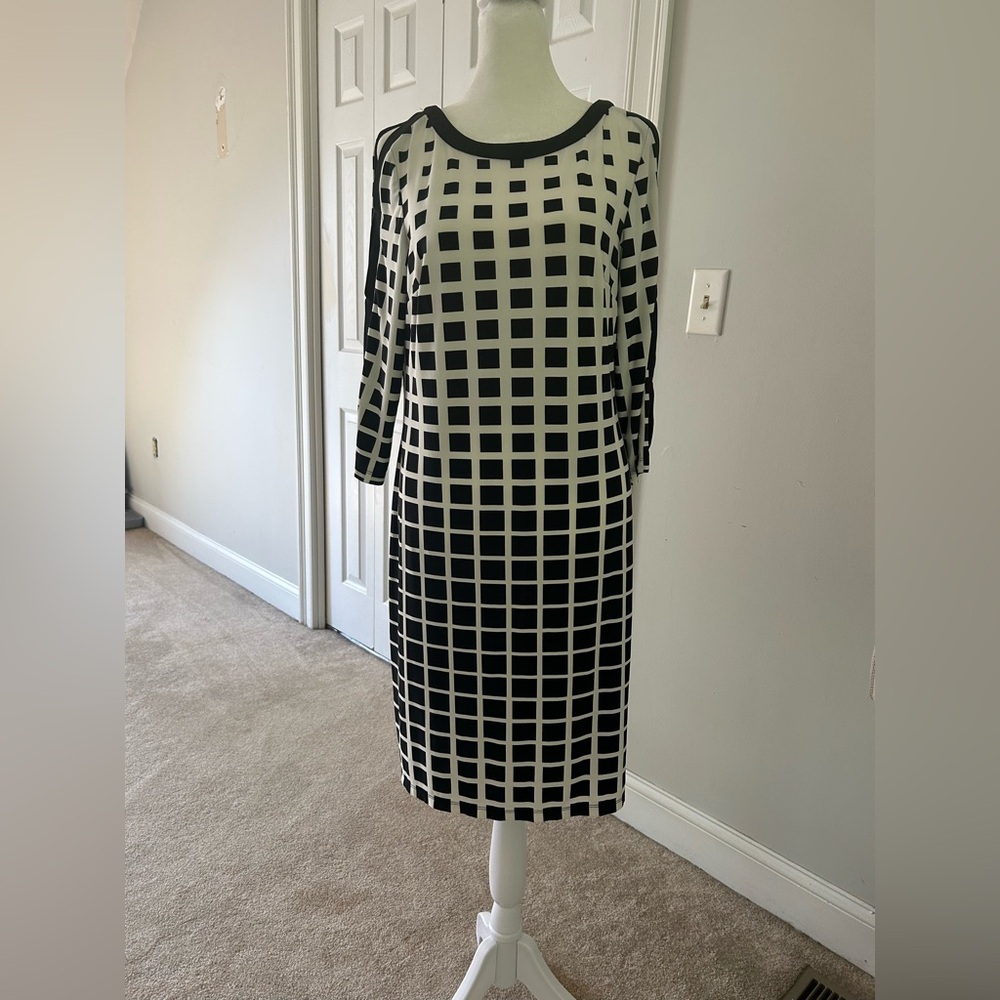 Sandra Darren Monochrome Checkered Long Sleeve Dress